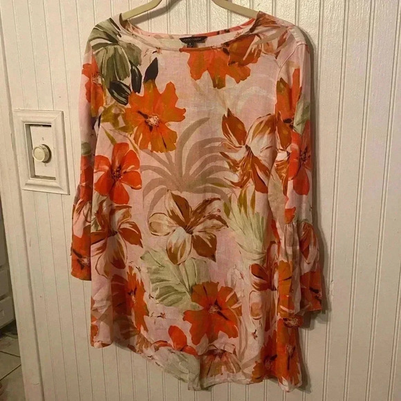 John Mark 100% linen bell sleeve top - Picture 1 of 6